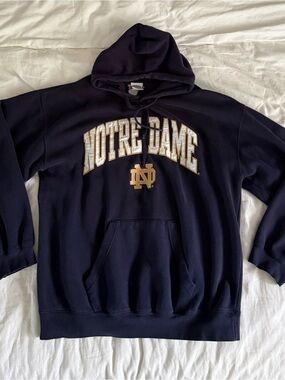 Vintage Notre Dame Navy Hoodie with Gold Logo